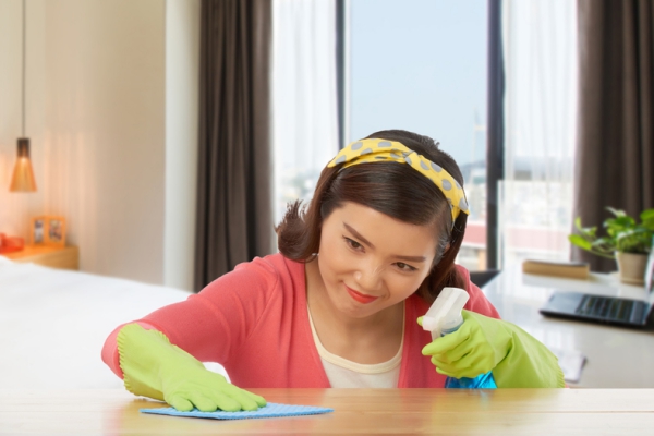 Woman cleaning.