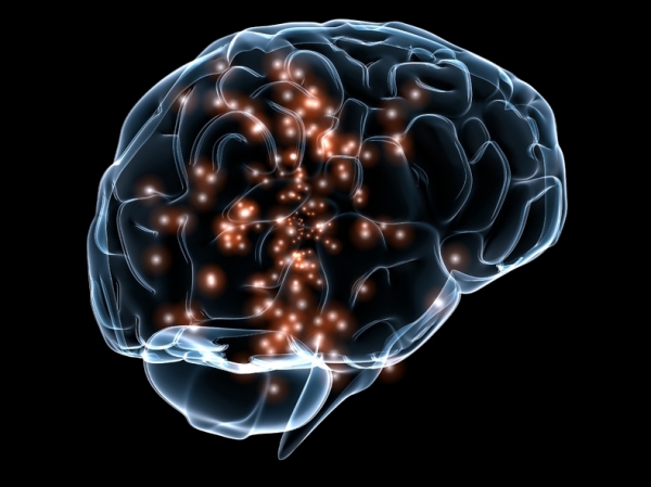 Illustration of a brain with signals.