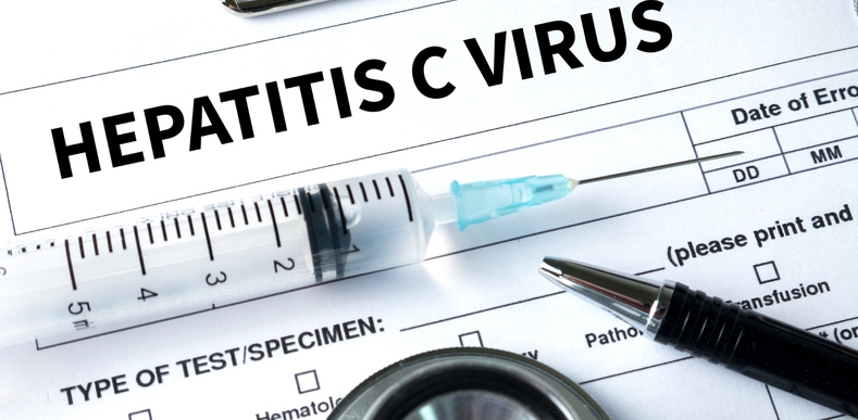 paper with the word 'Hepatitis C Virus' and a syringe.