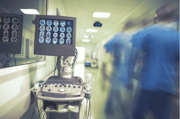 blurred image of hospital hallway